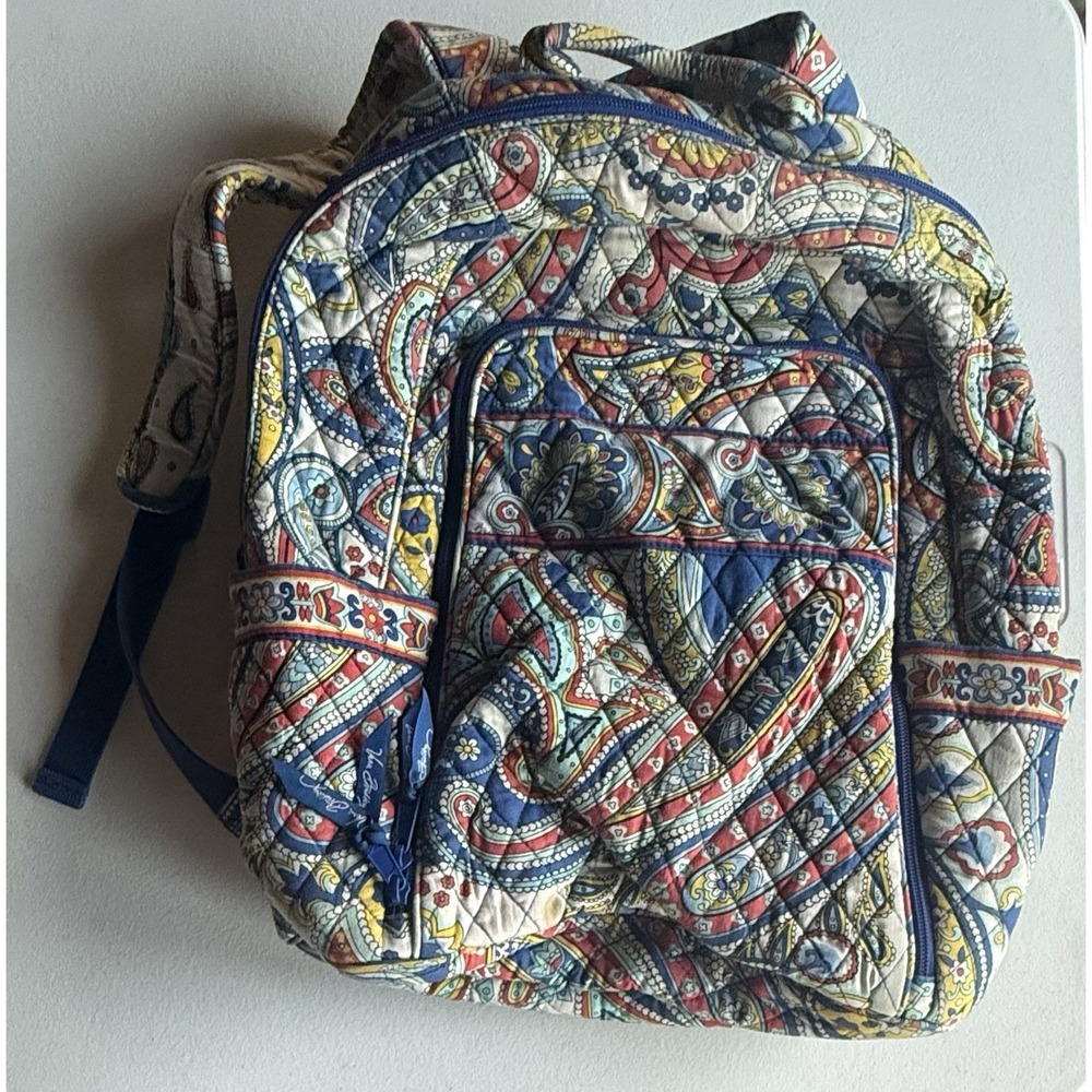 Vera Bradley Marina Paisley double zip backpack white blue red Retired Pattern